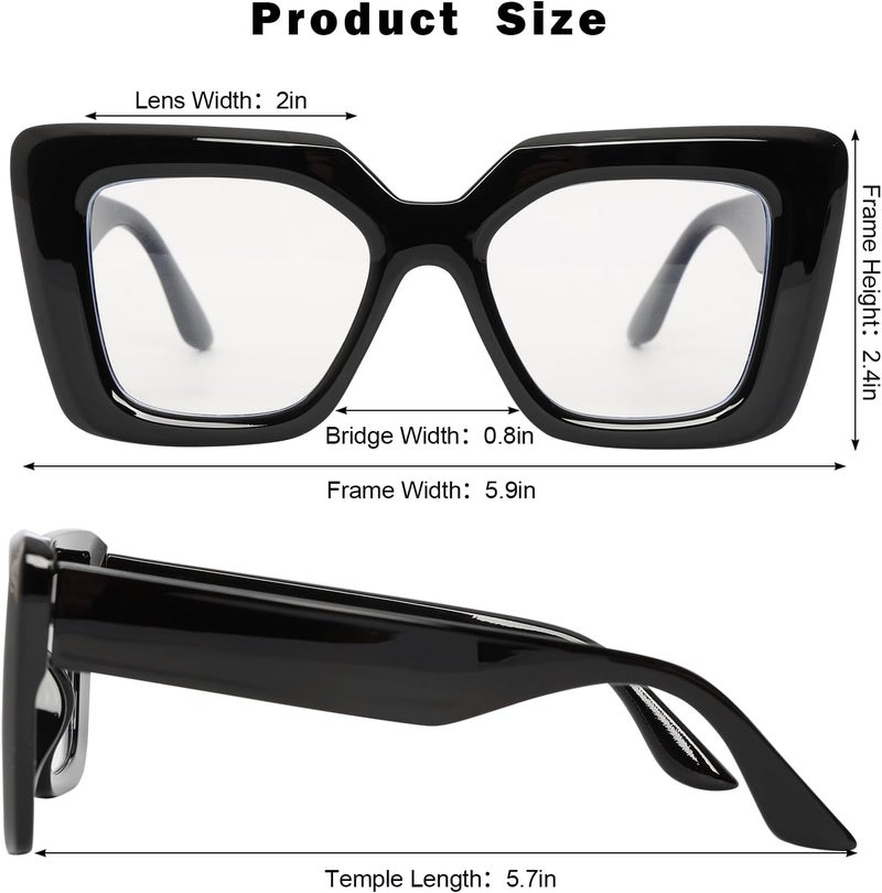 Heliltd Oversized Square Blue Light Blocking Glasses for Women Men Black Chunky Glasses Thick Frames Fashion Glasses(Non-Prescription) - Image 2